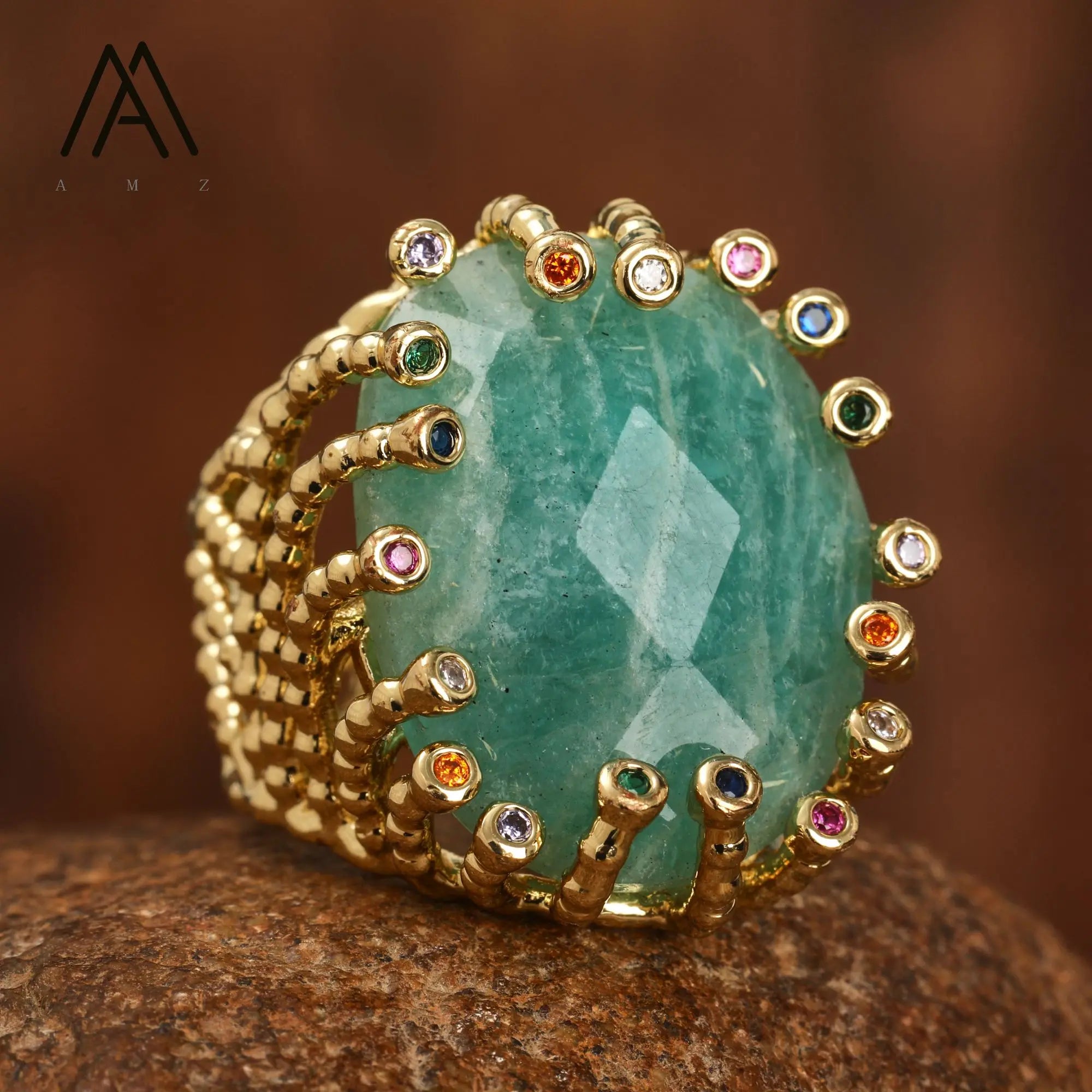 18K Gold-Plated Natural Gemstone Statement Ring – Healing Crystal Jewelry