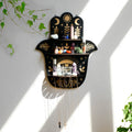 Hamsa Hand Crystal Wall Shelf – Evil Eye Wooden Display