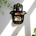 Hamsa Hand Crystal Wall Shelf – Evil Eye Wooden Display