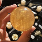 Natural Citrine Calcite Quartz Crystal Sphere — Healing Gemstone Ball with Wood Bracket