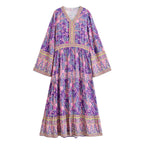 Purple Bohemian Floral V-Neck Maxi Dress