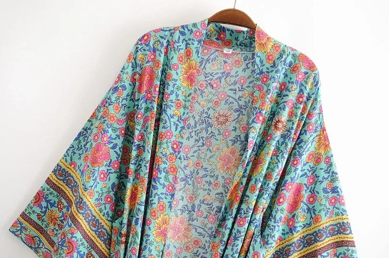 Peacock Floral Kimono Maxi Robe