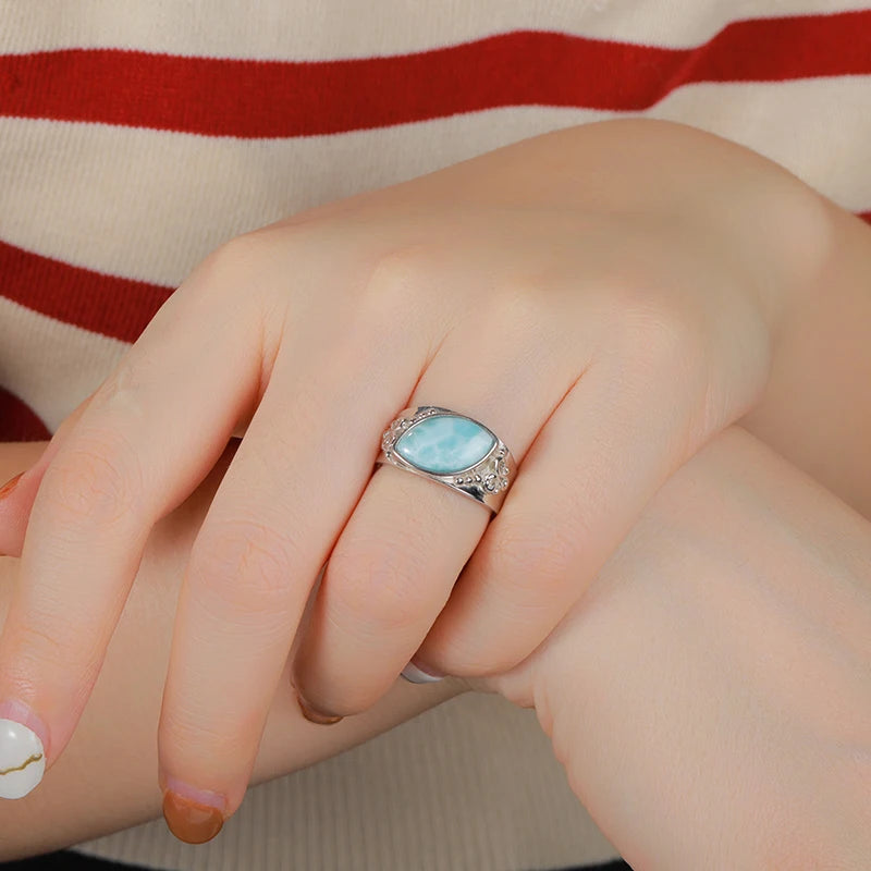 Larimar & Zircon Oval 925 Sterling Silver Ring
