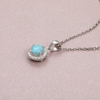 Larimar Flower Halo Earrings & Pendant Necklace Set, 925 Sterling Silver