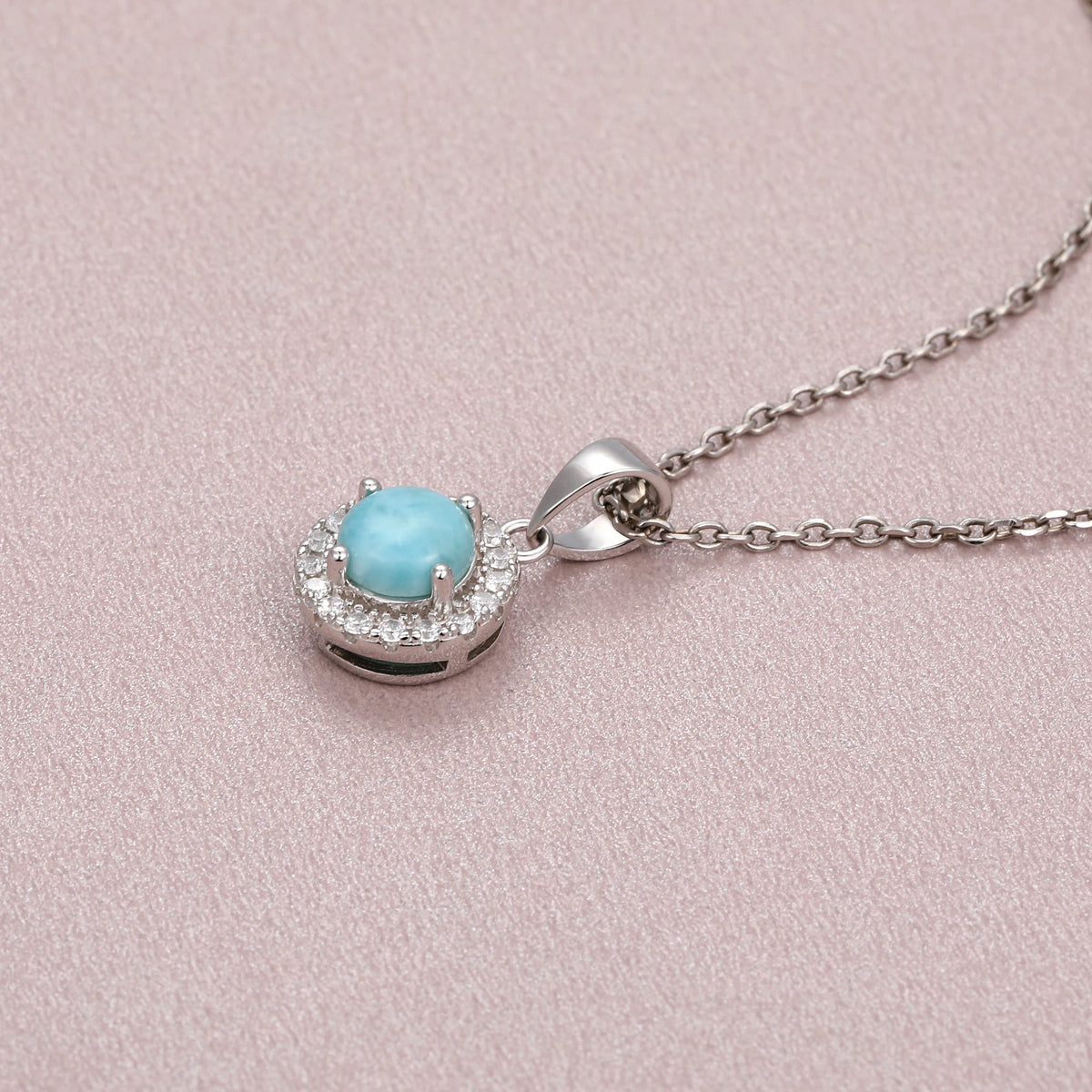 Larimar Halo Stud Earrings in 925 Sterling Silver