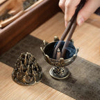 Lotus Bud Incense Burner — Hollow Alloy Cone & Stick Holder