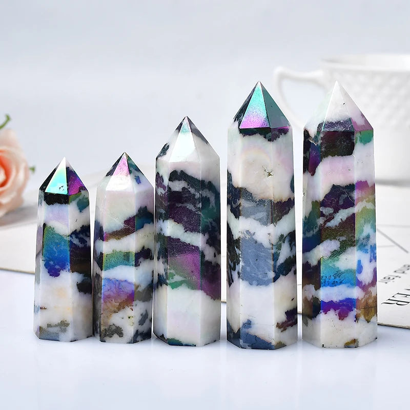 Aura Zebra Crystal Point Tower | Black & White Quartz Obelisk