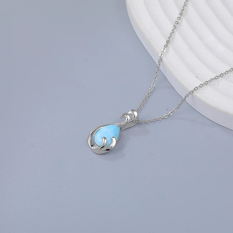 Larimar Teardrop Pendant Necklace, Dolphin Swirl