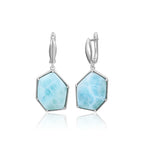 Larimar Hexagon Drop Earrings, 925 Sterling Silver