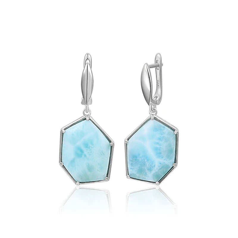 Larimar Hexagon Drop Earrings, 925 Sterling Silver