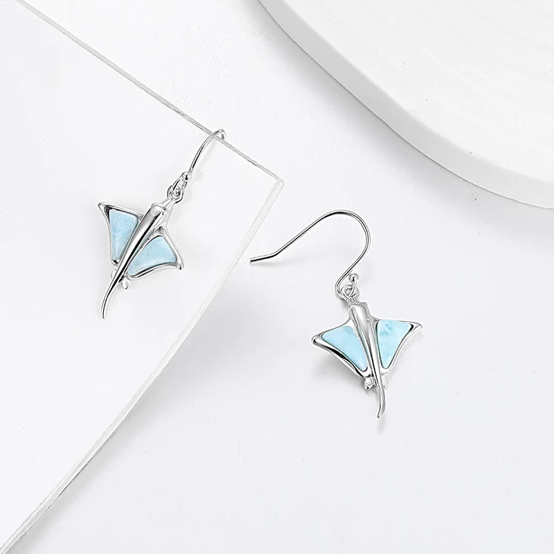 Larimar Stingray Drop Earrings, 925 Sterling Silver