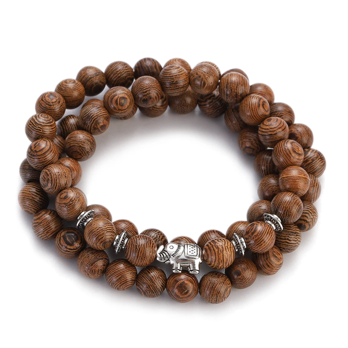 Wood Bead Buddha Om Lotus Charm Bracelet | Tibetan Mala Yoga Bracelet