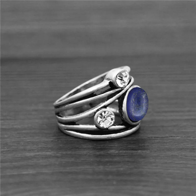 Lapis Lazuli Vintage Oval Ring | Antique Silver | Natural Gemstone