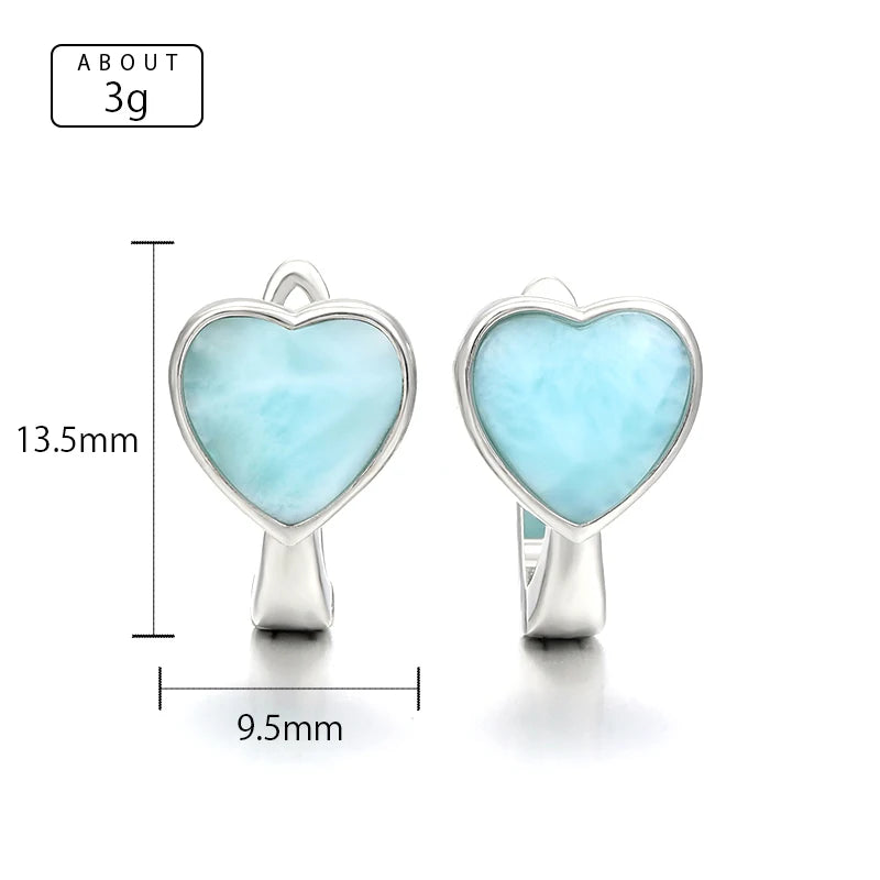 Larimar 925 Silver Heart & Triangle Earrings
