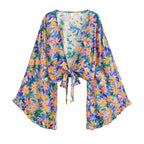 Floral Tie-Front Short Kimono Cover-Up
