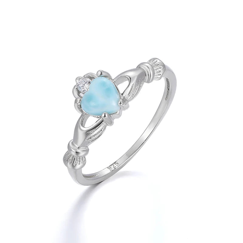 Larimar Heart Twisted Band Ring in 925 Sterling Silver