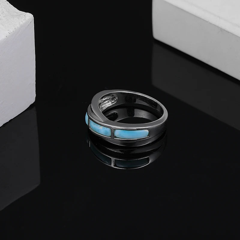Larimar Geometric Bezel 925 Sterling Silver Ring