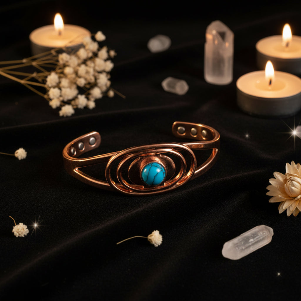 Copper Cuff Bracelet with Blue Stone | Adjustable Healing Bangle