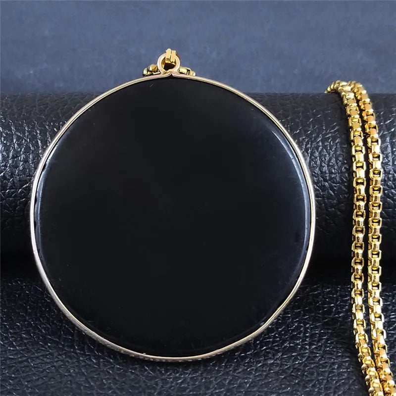 Black Obsidian Circle Pendant Necklace | Silver or Gold Chain