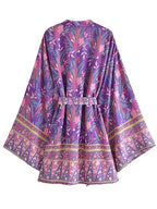 Purple Paisley Short Kimono Robe