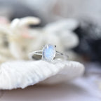 Oval Moonstone Ring – Platinum-Plated Open Band, Adjustable
