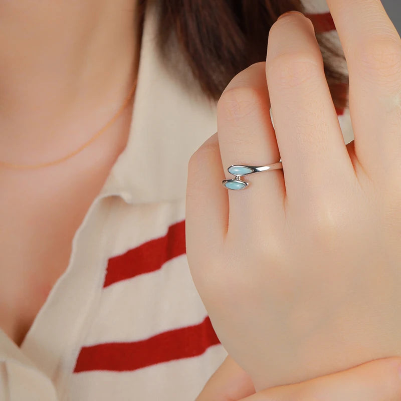Larimar Leaf Wrap Ring, 925 Sterling Silver