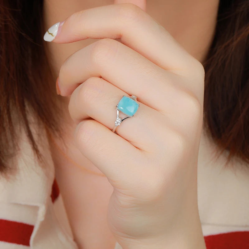 Larimar Sculptural Bezel Ring in 925 Sterling Silver