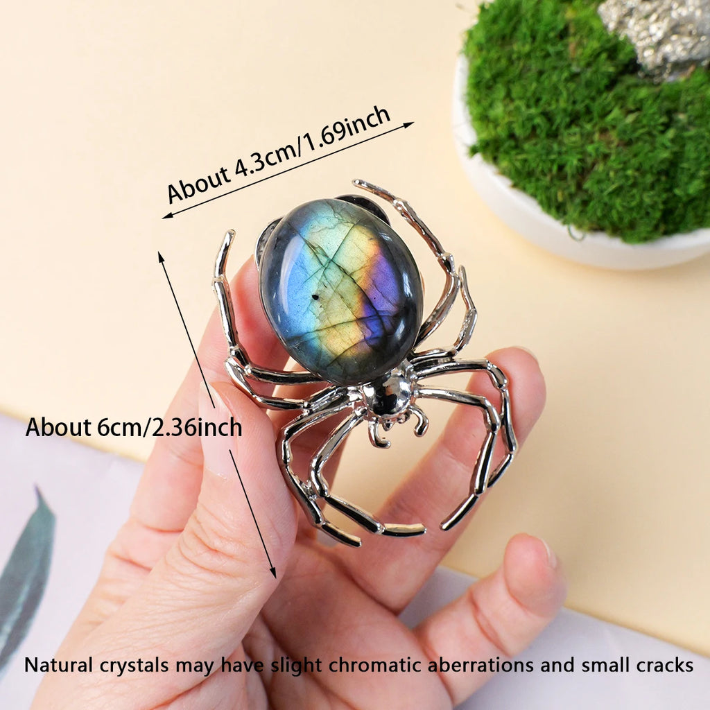 Labradorite Spider Crystal Figurine – Natural Stone Collectible