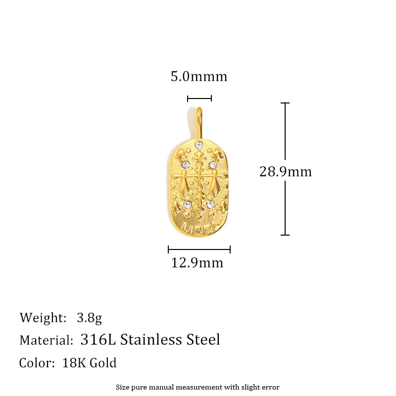 Zodiac Tag Pendant Necklace — 18K Gold Embossed Star Sign