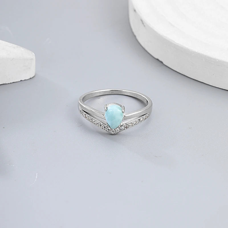 Larimar Pear-Cut Ring, Wave Pavé Band