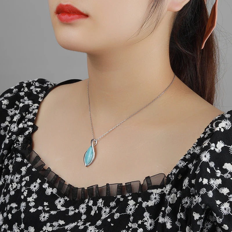 Larimar Teardrop Pendant Necklace in 925 Sterling Silver