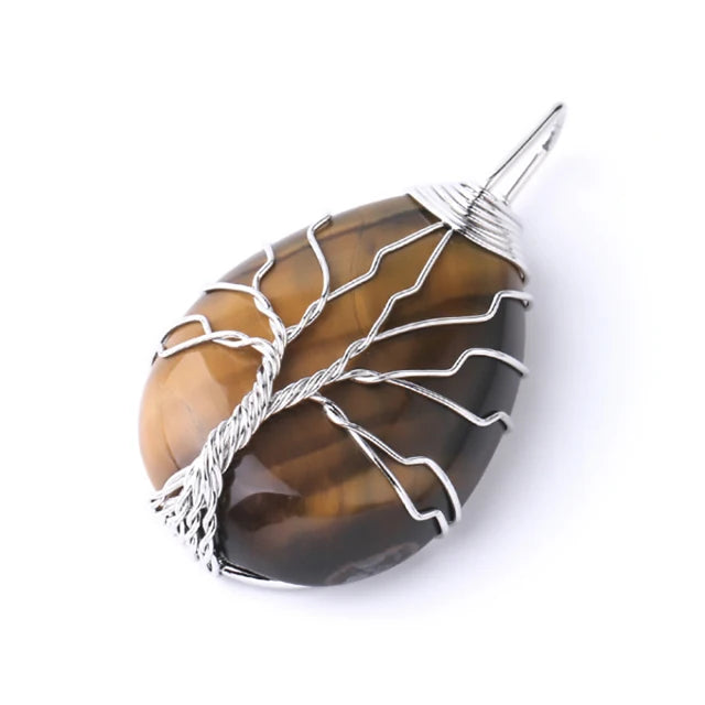 Tree of Life Crystal Necklace — Wire-Wrapped Natural Stone Pendant