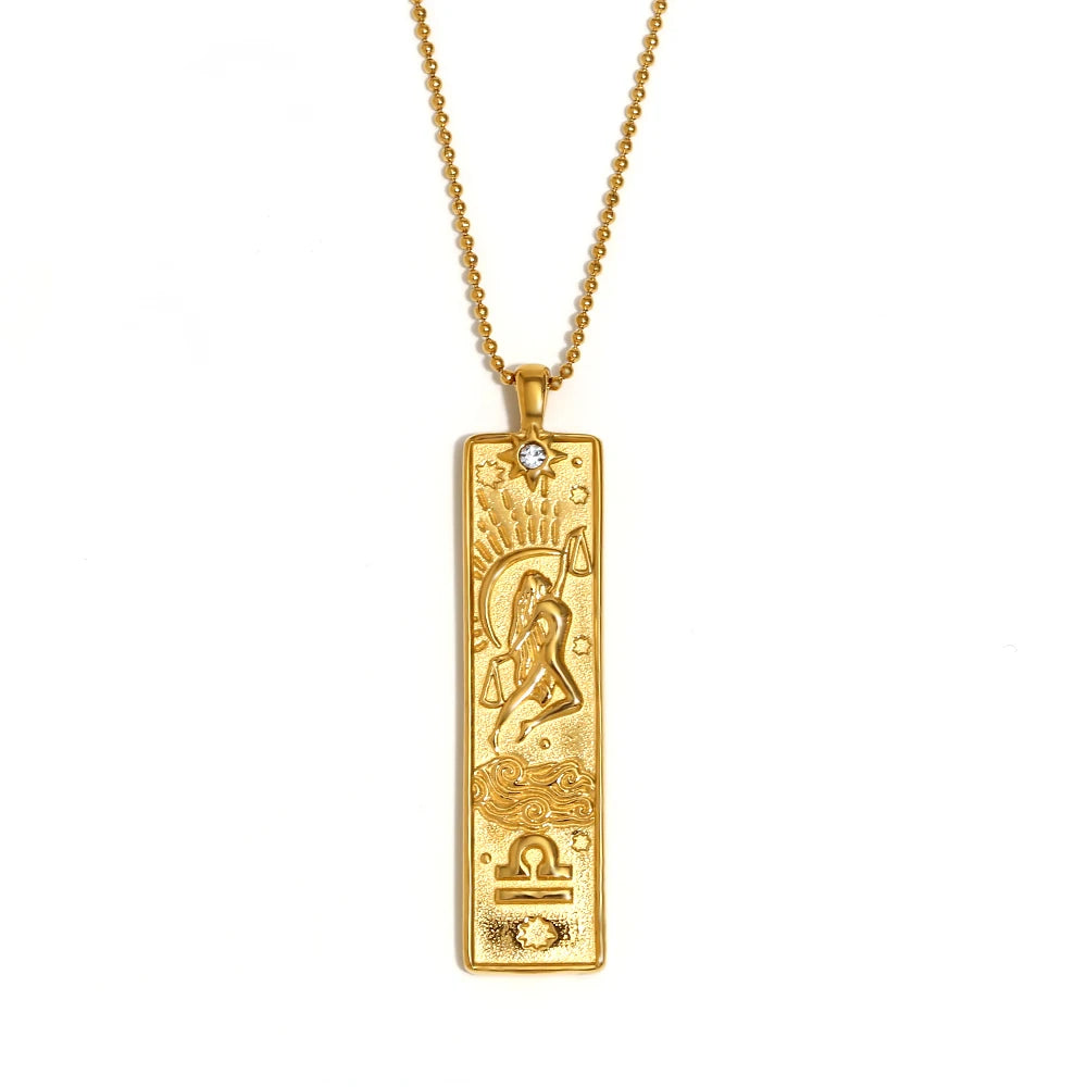 Zodiac Bar Pendant Necklace — 18K Gold & Silver Rectangle Star Sign