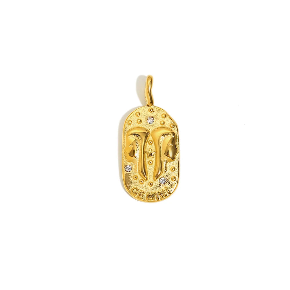 Zodiac Tag Pendant Necklace — 18K Gold Embossed Star Sign