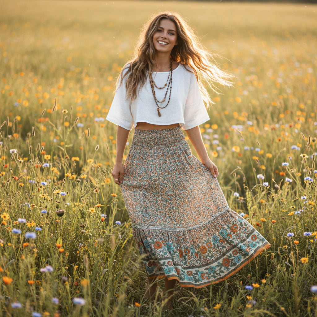 Boho Floral Maxi Skirt