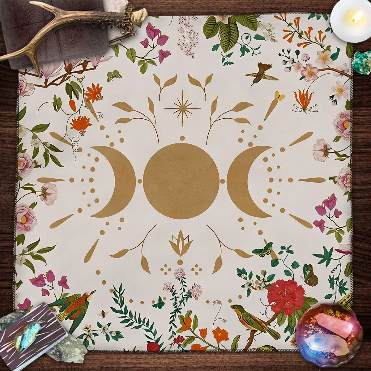 Tree of Life & Moon Phase Altar Cloth – Sacred Geometry Tarot Spread Mat