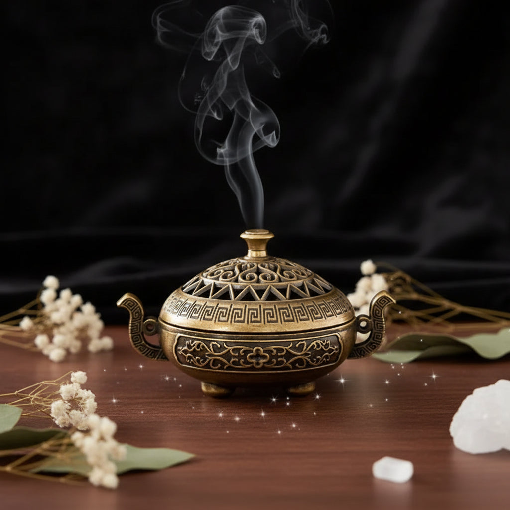 Vintage Alloy Incense Burner — Hollow Three-Legged Censer