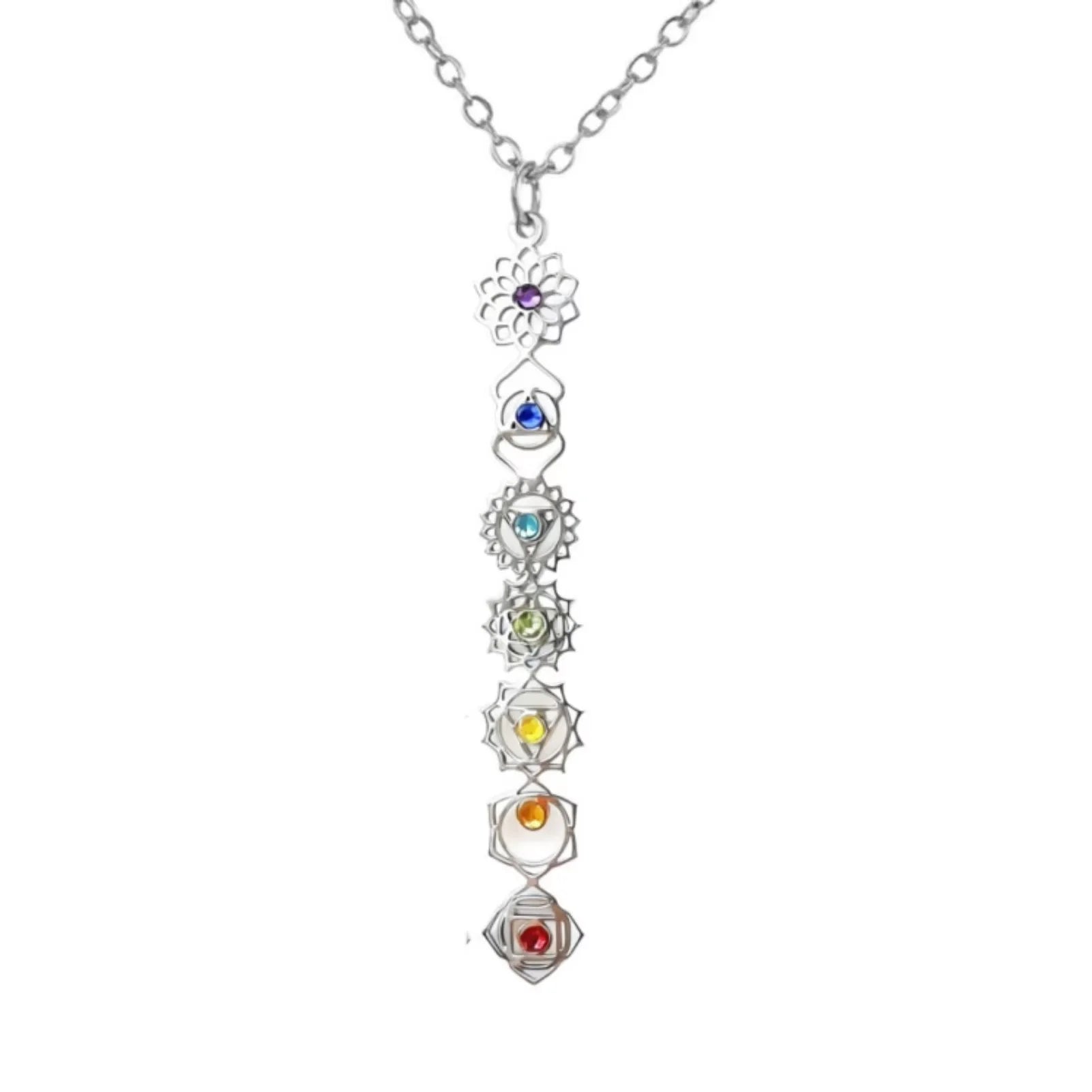 7 Chakra Pendant Necklace – Colorful Stone Stainless Steel