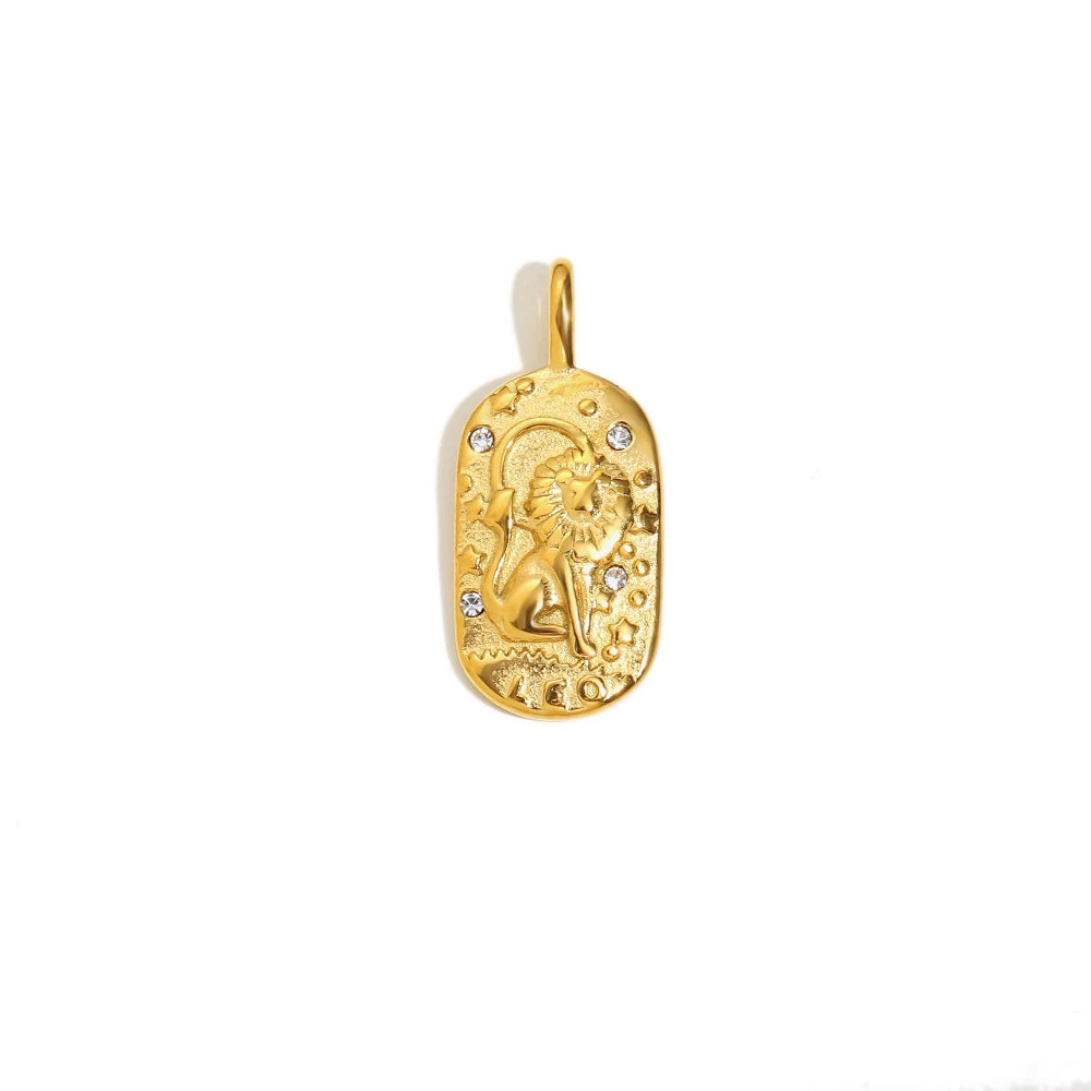 Zodiac Tag Pendant Necklace — 18K Gold Embossed Star Sign