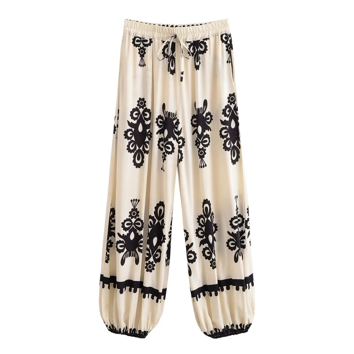 Boho Floral Print Wide-Leg Bloomer Pants