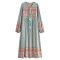 Boho Ethnic Floral Lantern Sleeve Maxi Dress