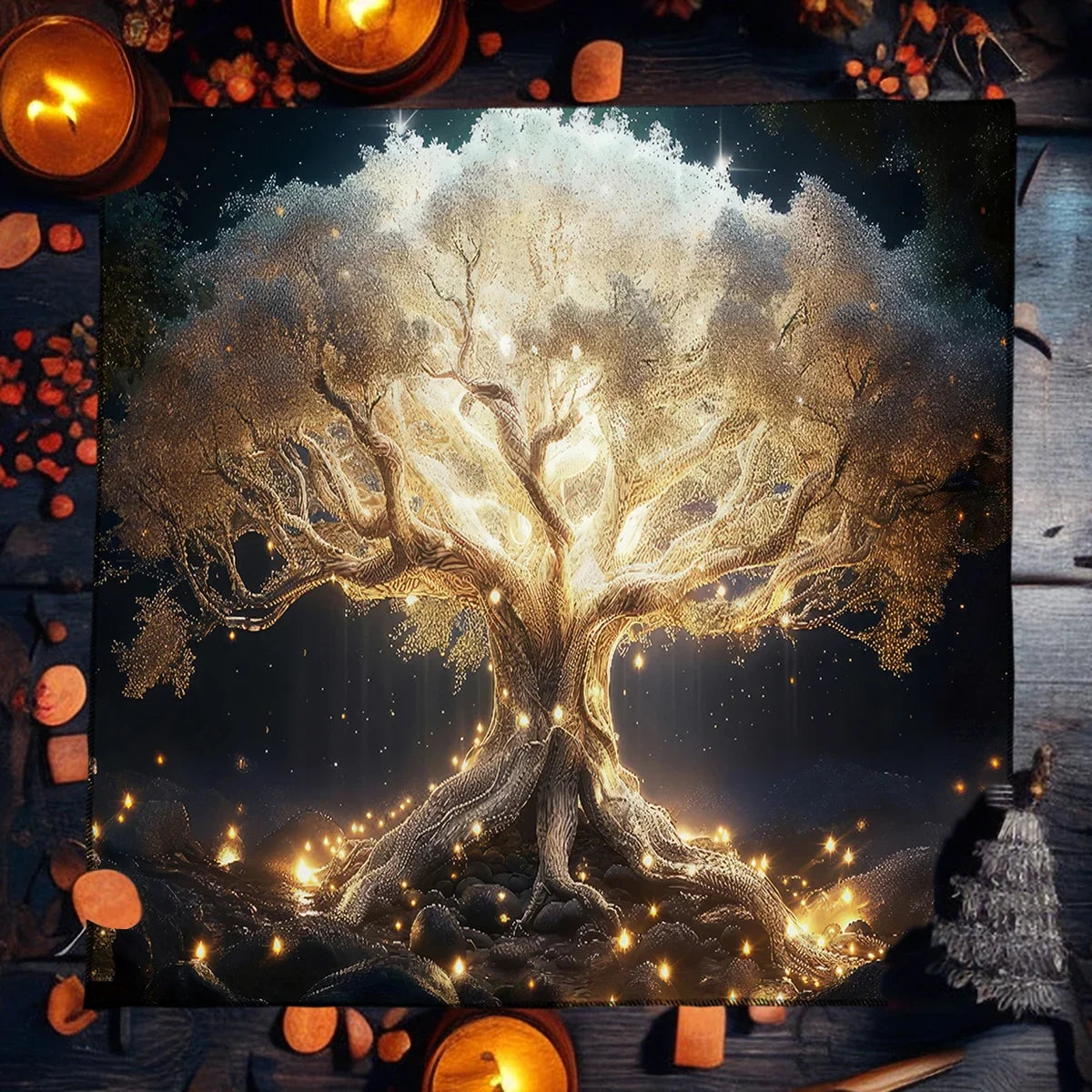 Tree of Life & Moon Phase Altar Cloth – Sacred Geometry Tarot Spread Mat