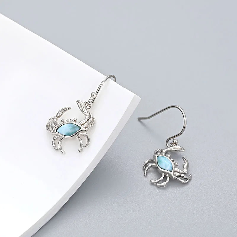 Larimar Crab Drop Earrings, 925 Sterling Silver