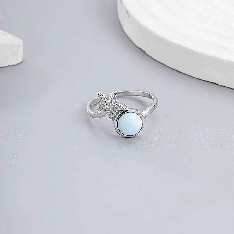 Larimar Sea Star 925 Sterling Silver Ring
