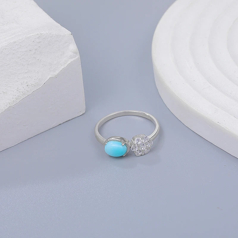 Larimar Toi et Moi Ring, 925 Sterling Silver