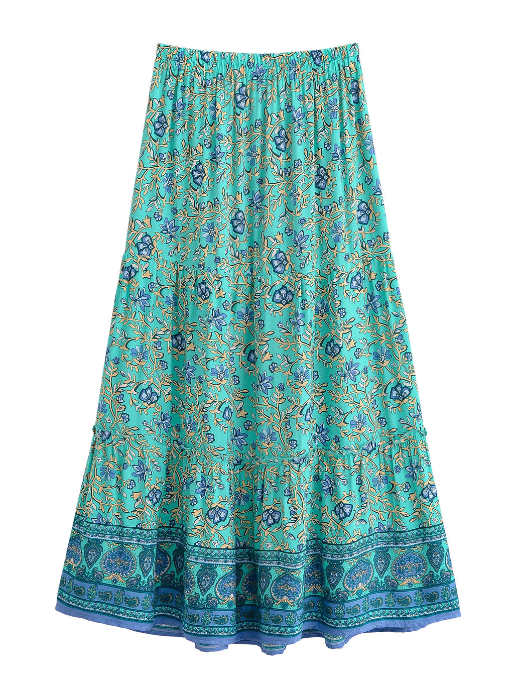 Boho Floral Pleated Maxi Skirt with Pockets