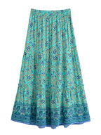 Boho Floral Pleated Maxi Skirt with Pockets