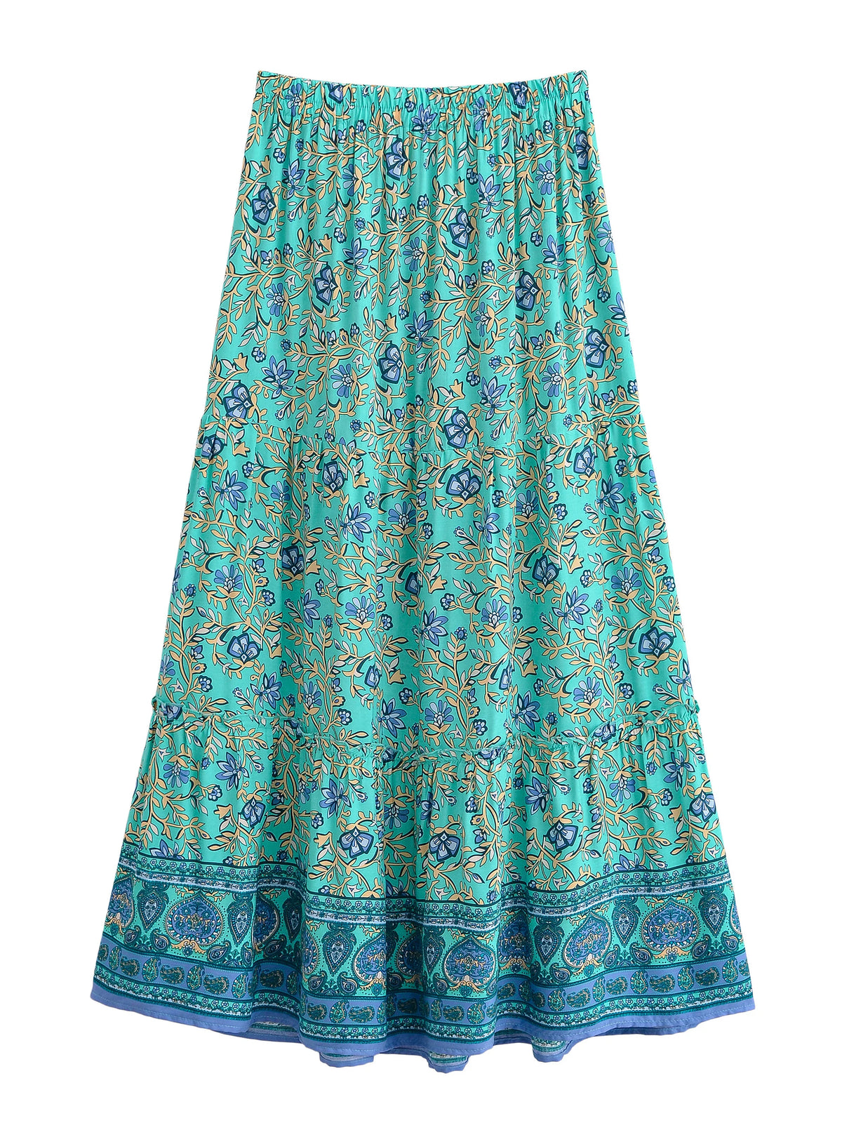 Boho Floral Pleated Maxi Skirt with Pockets