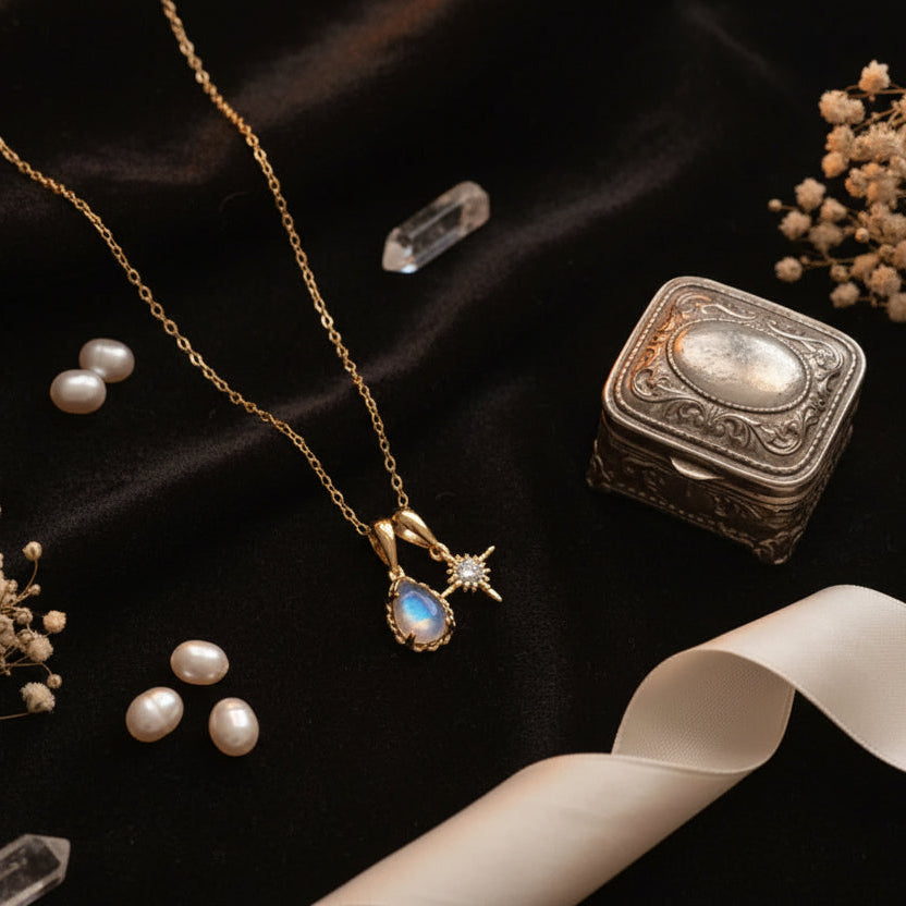 Double Moonstone Star Talisman Necklace
