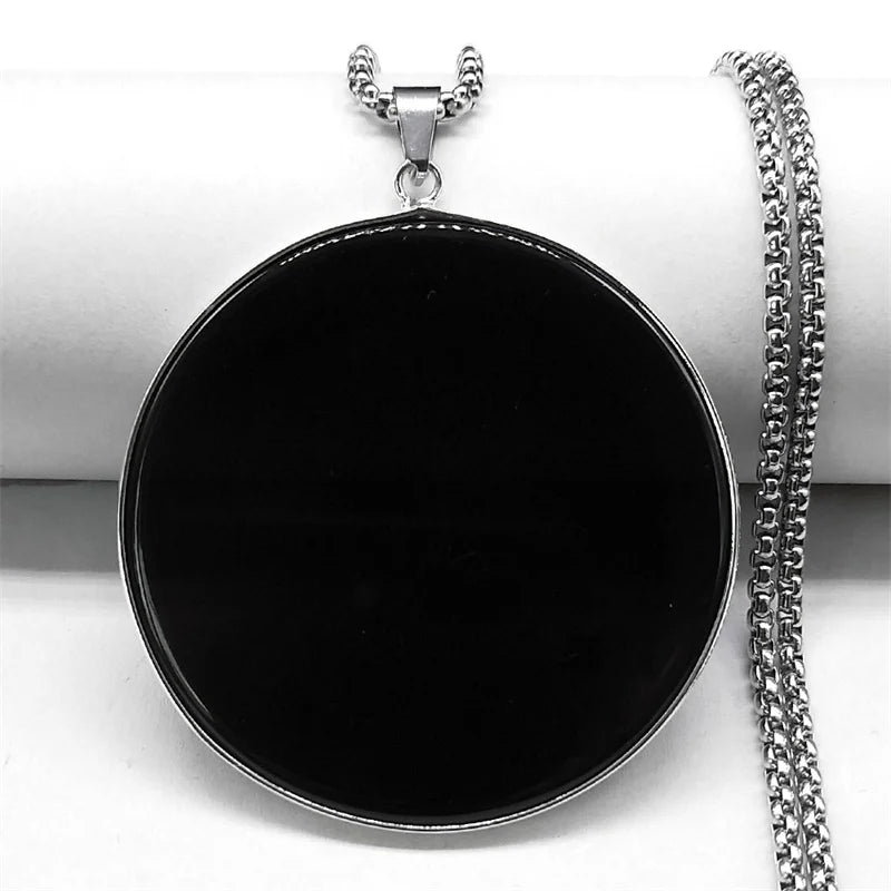 Black Obsidian Circle Pendant Necklace | Silver or Gold Chain